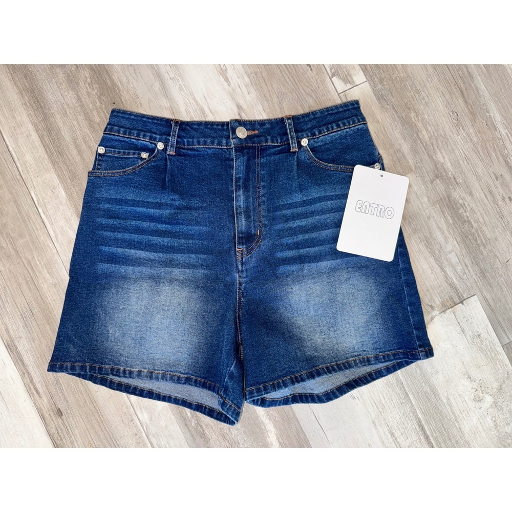 Entro Denim Shorts Womens Blue High Rise Whiskered Faded Small